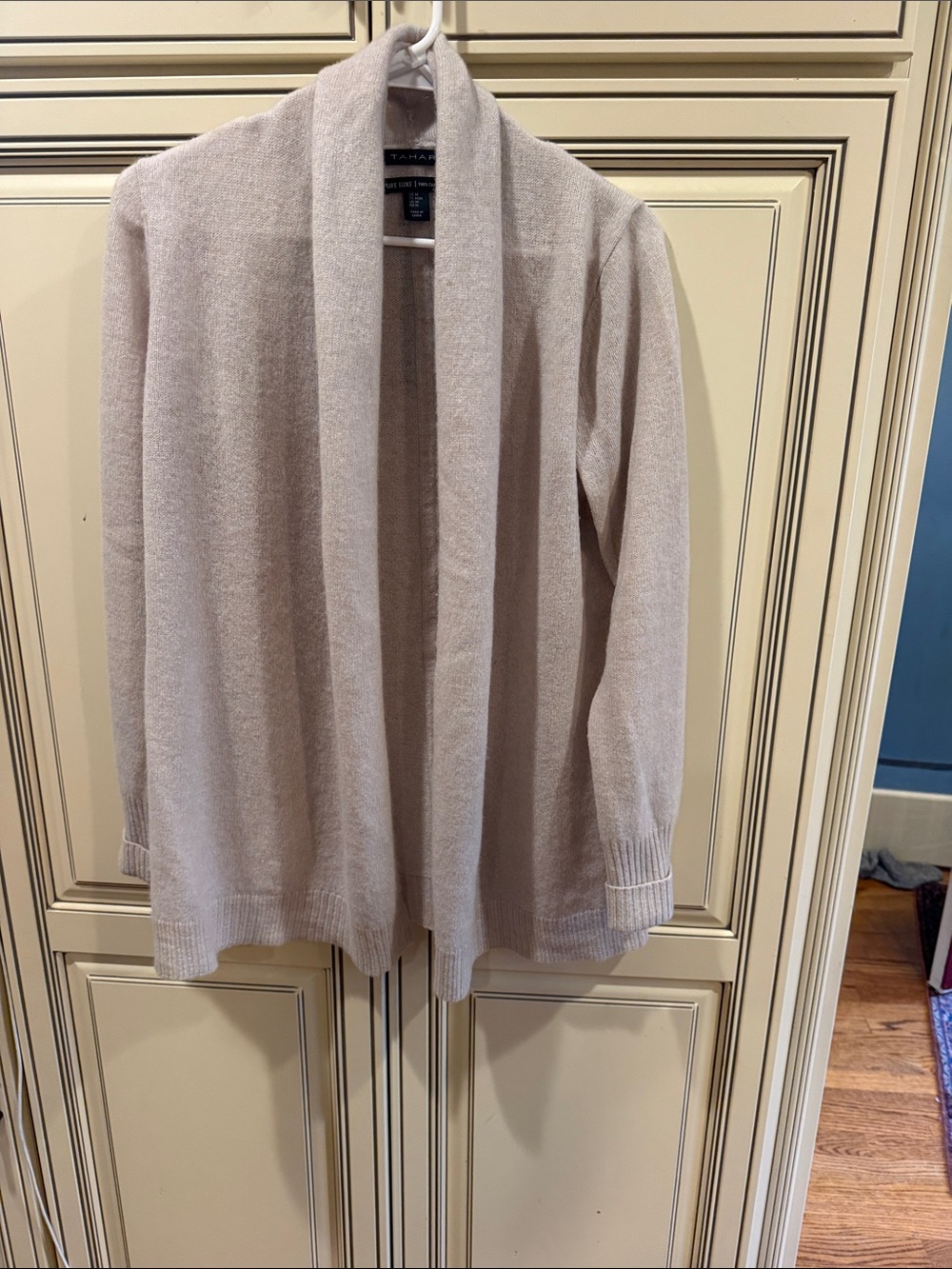 TahariOpen-Front Cream cashmere Cardigan Sweater